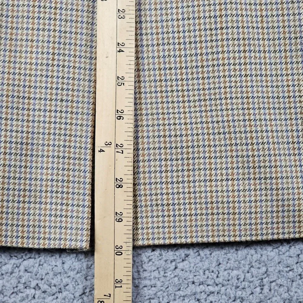 Chaps Sport Coat Blazer Mens 44S Beige Tan Beige Silk Houndstooth Two Button
